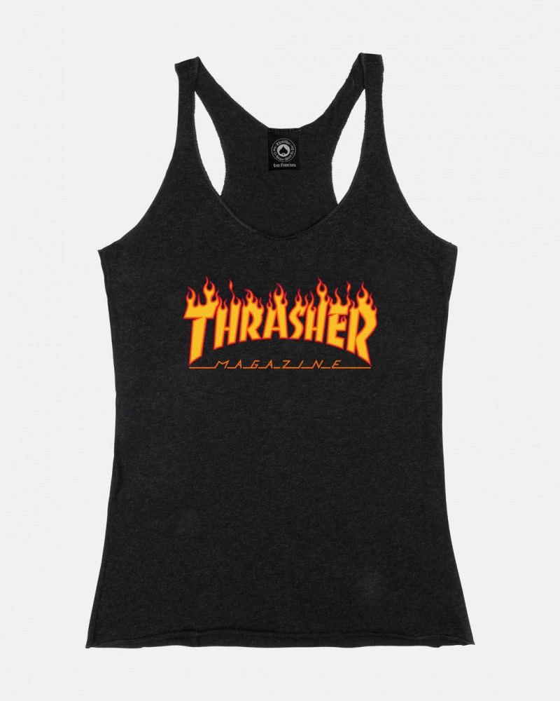 Camiseta sin Manga Thrasher Magazine Flame Tank Top Negros | ZKL-514086