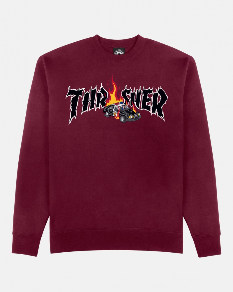 Crewneck Thrasher Magazine Cop Car Crewneck Vino Granate | WTN-048635