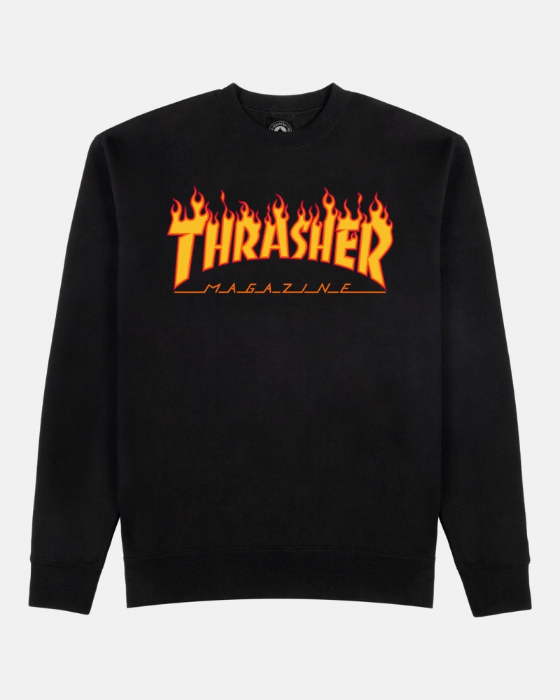 Crewneck Thrasher Magazine Flame Crewneck Negros | AZE-764103