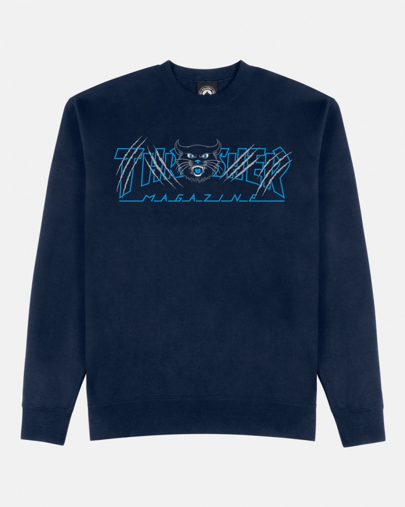 Crewneck Thrasher Magazine Gato Crewneck Azul Marino Azules | EJO-092765