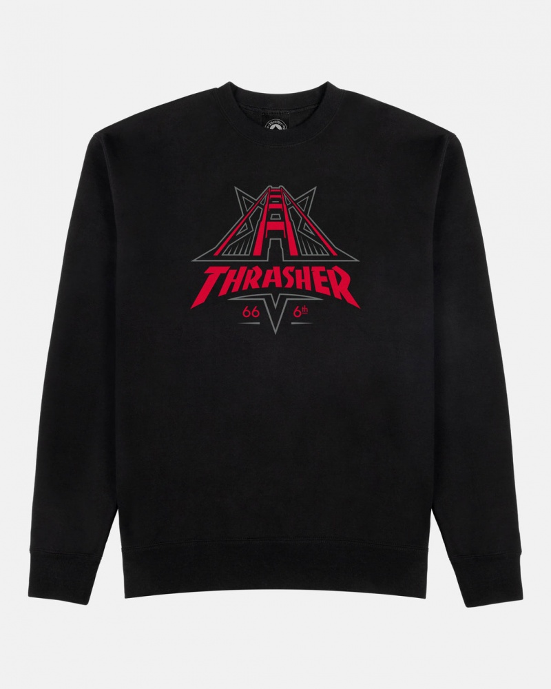 Crewneck Thrasher Magazine Golden Gate Crewneck Negros | UXM-584092
