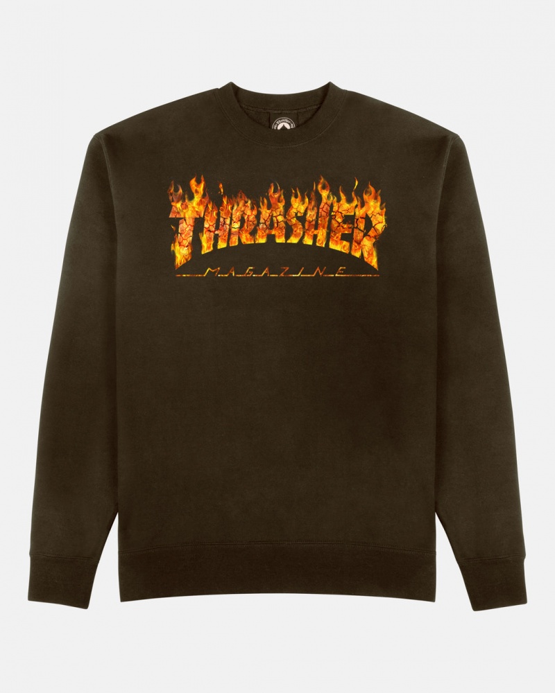 Crewneck Thrasher Magazine Inferno Crewneck Chocolate Oscuro | YHX-012376