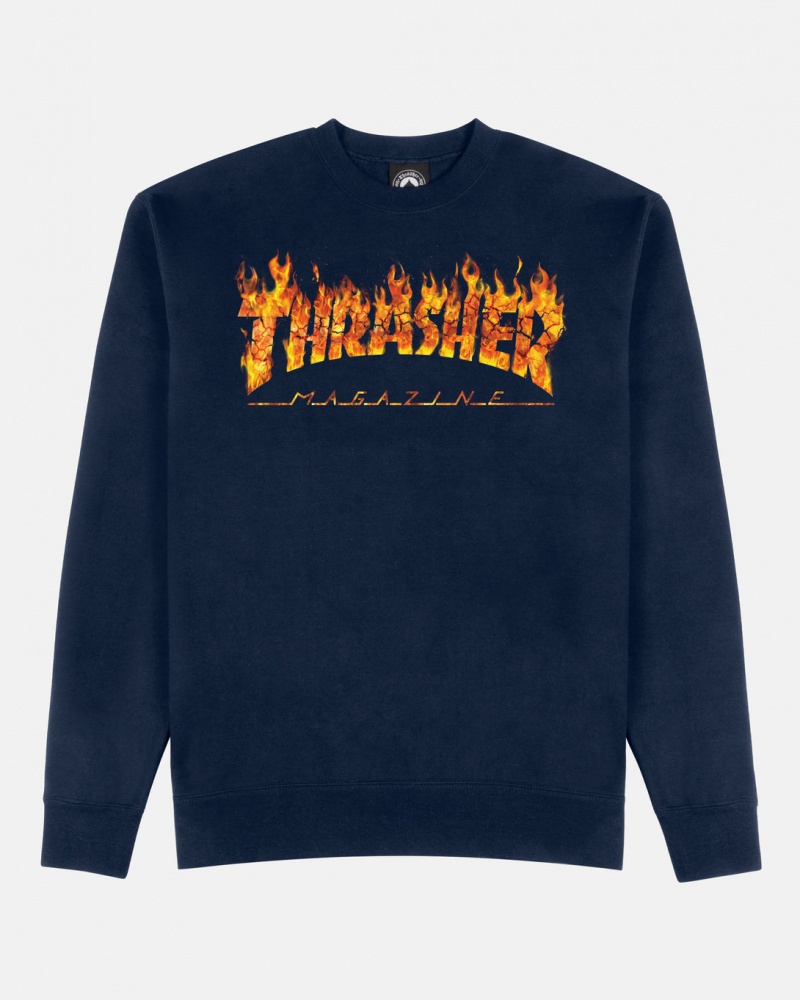 Crewneck Thrasher Magazine Inferno Crewneck Azul Marino Azules | PZD-534091