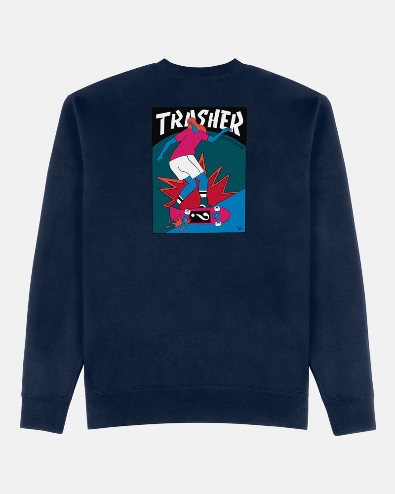 Crewneck Thrasher Magazine Trasher Hurricane Crewneck Azul Marino Azules | HGE-498076