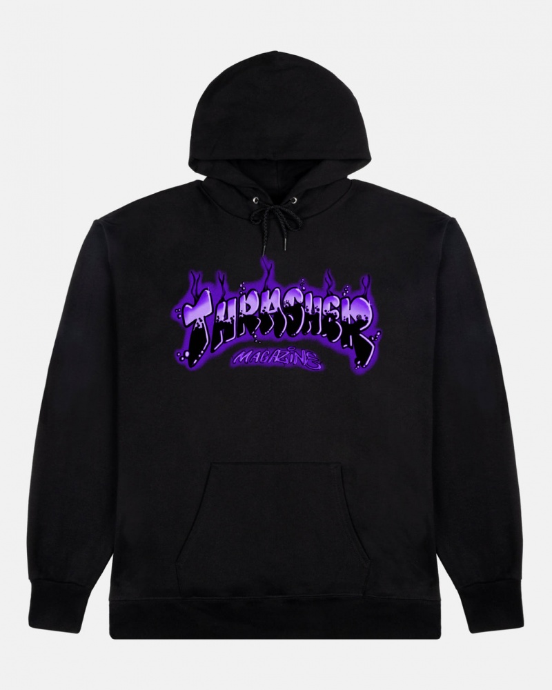 Hoodies Thrasher Magazine Airbrush Hoodie Negros Morados | CXJ-190482