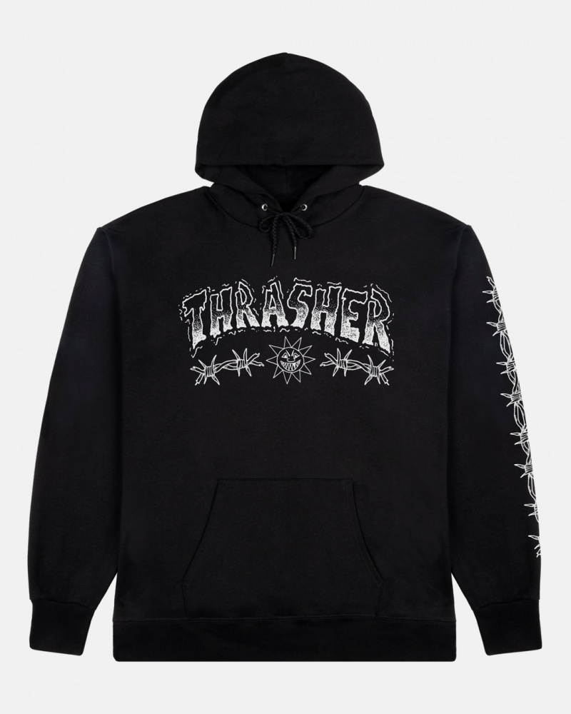 Hoodies Thrasher Magazine Barbed Wire Hoodie Negros | ZGY-304516