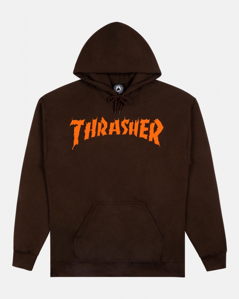 Hoodies Thrasher Magazine Burn It Down Hoodie Chocolate Oscuro | CQN-187203