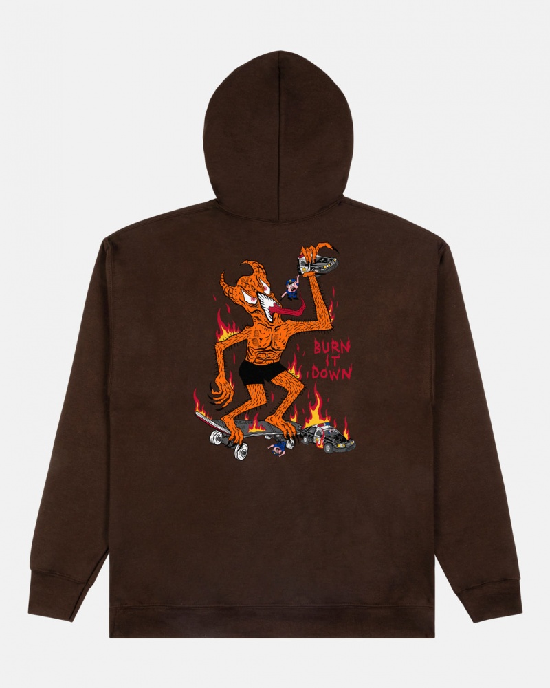 Hoodies Thrasher Magazine Burn It Down Hoodie Chocolate Oscuro | CQN-187203