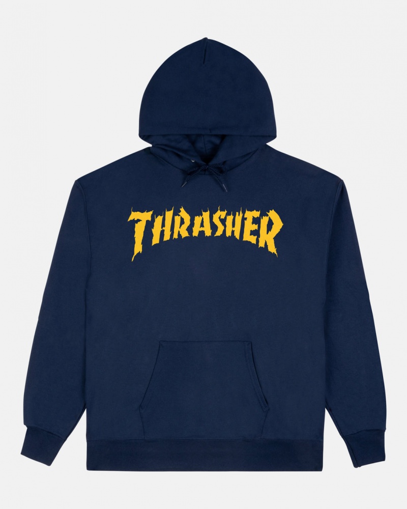 Hoodies Thrasher Magazine Burn It Down Hoodie Azul Marino Azules | MIV-209851