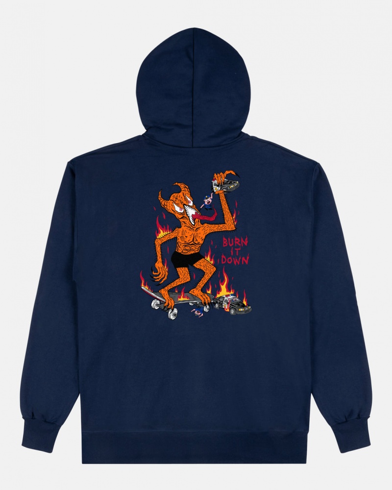 Hoodies Thrasher Magazine Burn It Down Hoodie Azul Marino Azules | MIV-209851