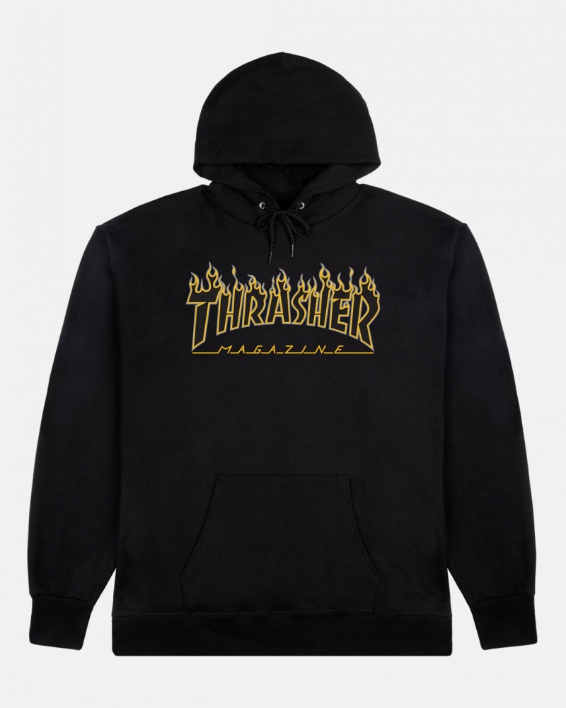 Hoodies Thrasher Magazine Flame Hoodie Negros Amarillos | VPE-314908