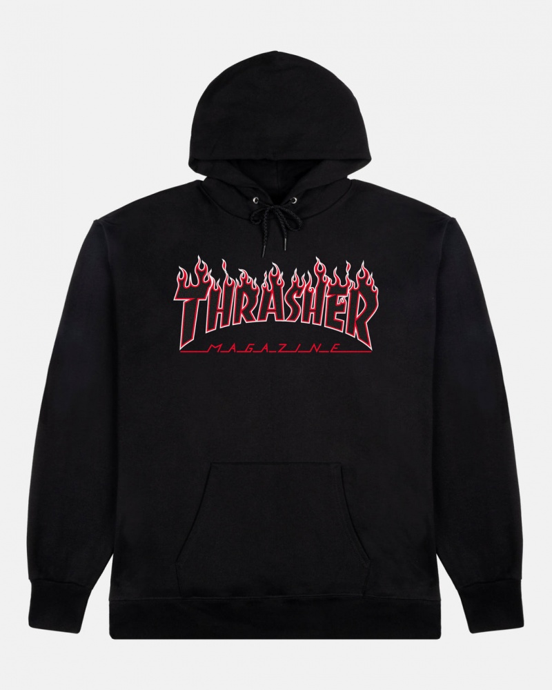 Hoodies Thrasher Magazine Flame Hoodie Negros Rojos | MVL-052817