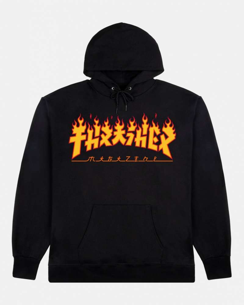 Hoodies Thrasher Magazine Godzilla Flame Hoodie Negros | VDT-935762