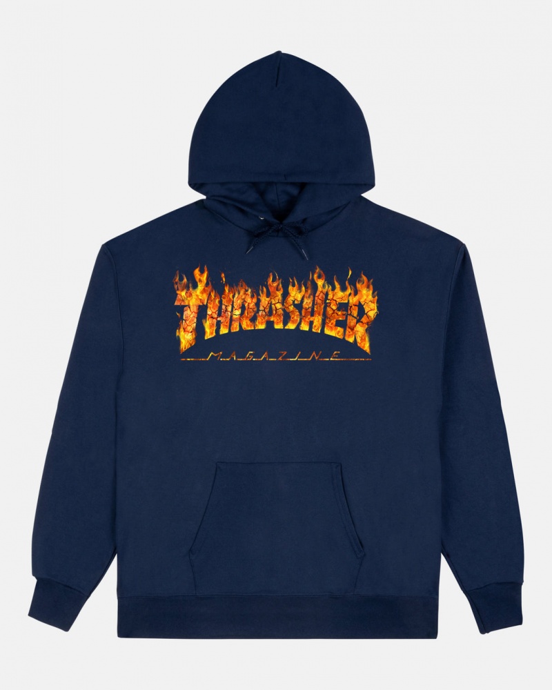 Hoodies Thrasher Magazine Inferno Hoodie Azul Marino Azules | IVD-638240