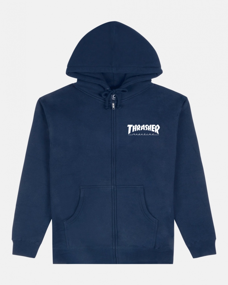 Hoodies Thrasher Magazine Mag Logo Full-Zip Hoodie Azul Marino Azules | GVJ-601547