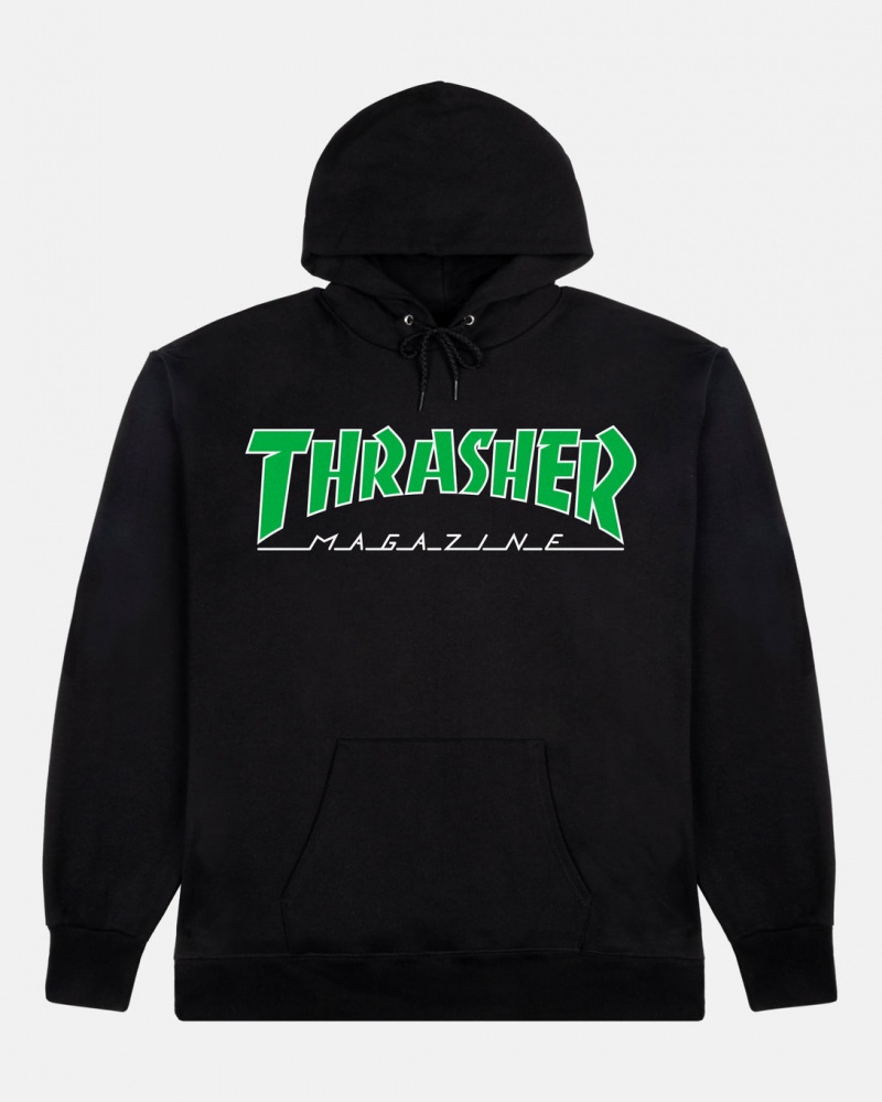 Hoodies Thrasher Magazine Outlined Hoodie Negros Verdes | RIW-627835