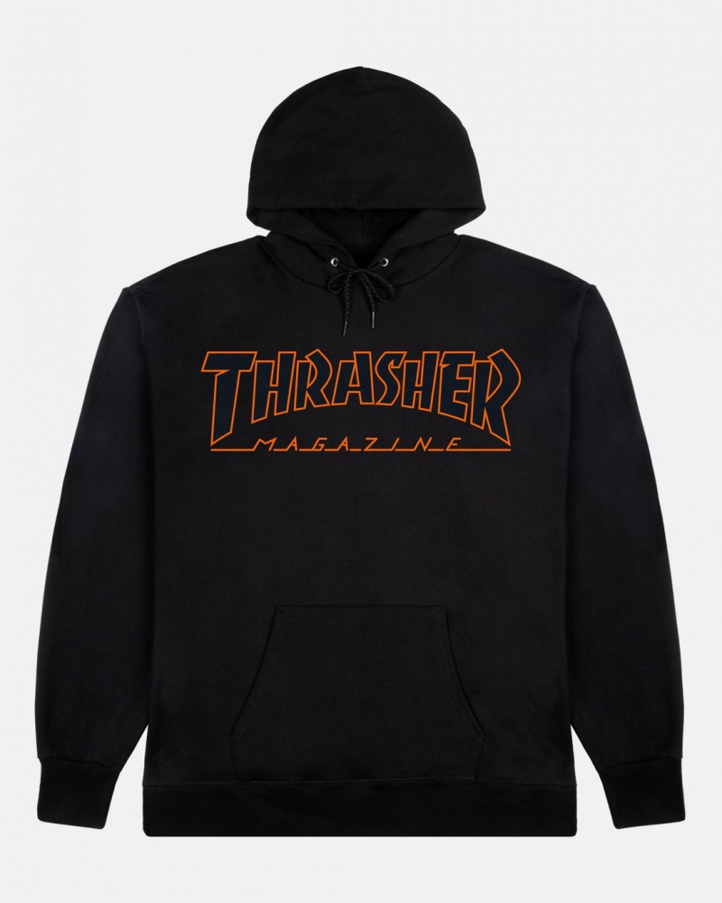 Hoodies Thrasher Magazine Outlined Hoodie Negros Naranjas | BJR-057421