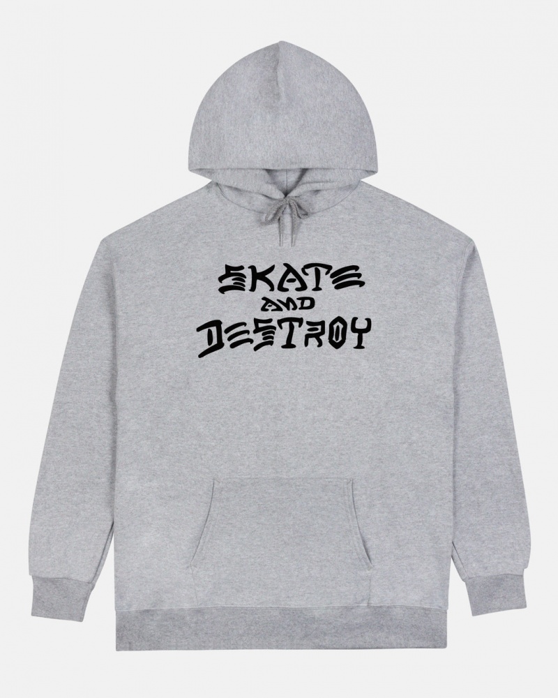 Hoodies Thrasher Magazine Skate and Destroy Hoodie Grises | KTR-780623