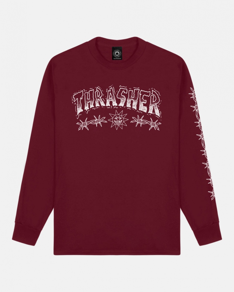 Manga Larga Thrasher Magazine Barbed Wire Long sleeve Vino Granate | KOJ-641025
