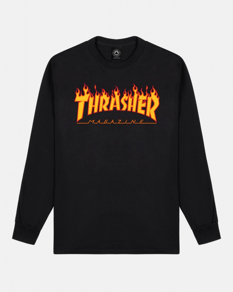 Manga Larga Thrasher Magazine Flame Long Sleeve Negros | NDH-625071
