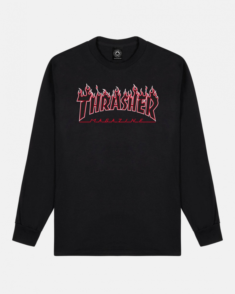 Manga Larga Thrasher Magazine Flame Long Sleeve Negros Rojos | PAM-056132