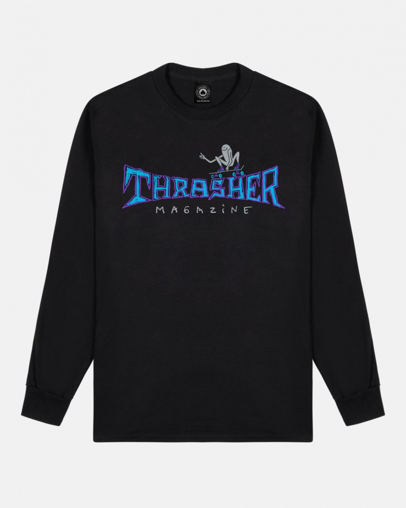 Manga Larga Thrasher Magazine Thumbs Up Long Sleeve Negros | OLP-648271