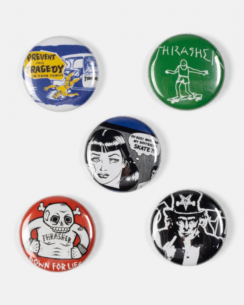 Pins & Patches Thrasher Magazine Usual Suspect Buttons Lapel Pin (5 Pack) Multicolor | YXU-591382