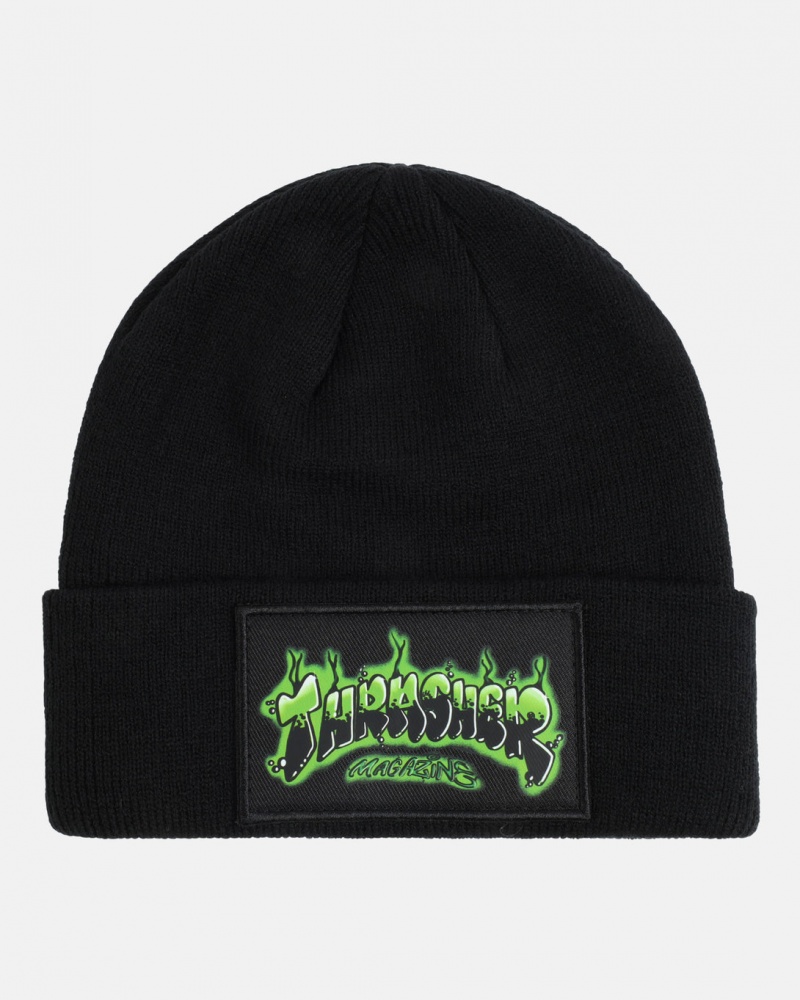 Sombreros Thrasher Magazine Airbrush PATCH Beanie Negros | SLO-143056