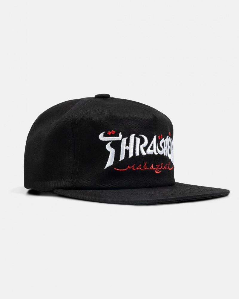 Sombreros Thrasher Magazine Calligraphy Snapback Negros | BPR-429357