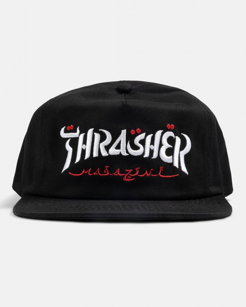 Sombreros Thrasher Magazine Calligraphy Snapback Negros | BPR-429357