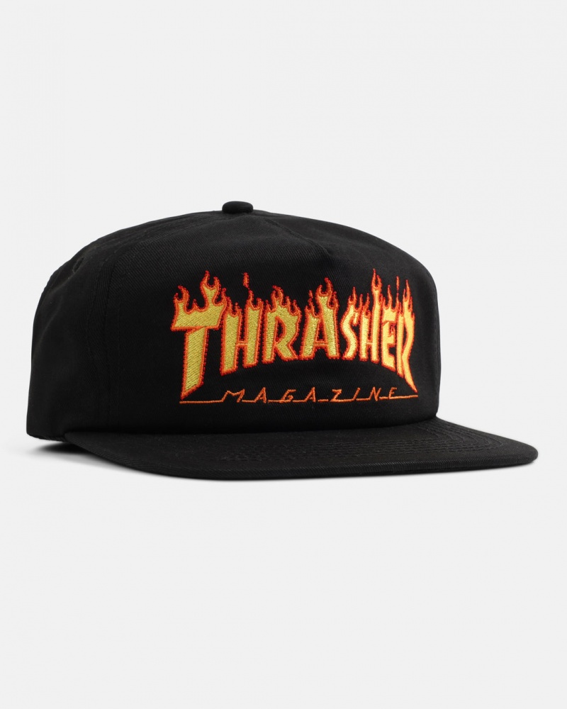 Sombreros Thrasher Magazine Flame EMBROIDERED Snapback Negros | RHM-693140