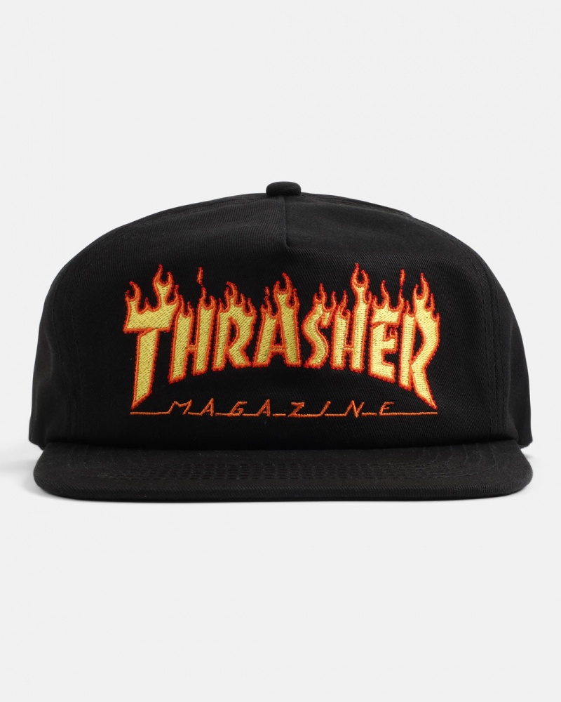 Sombreros Thrasher Magazine Flame EMBROIDERED Snapback Negros | RHM-693140