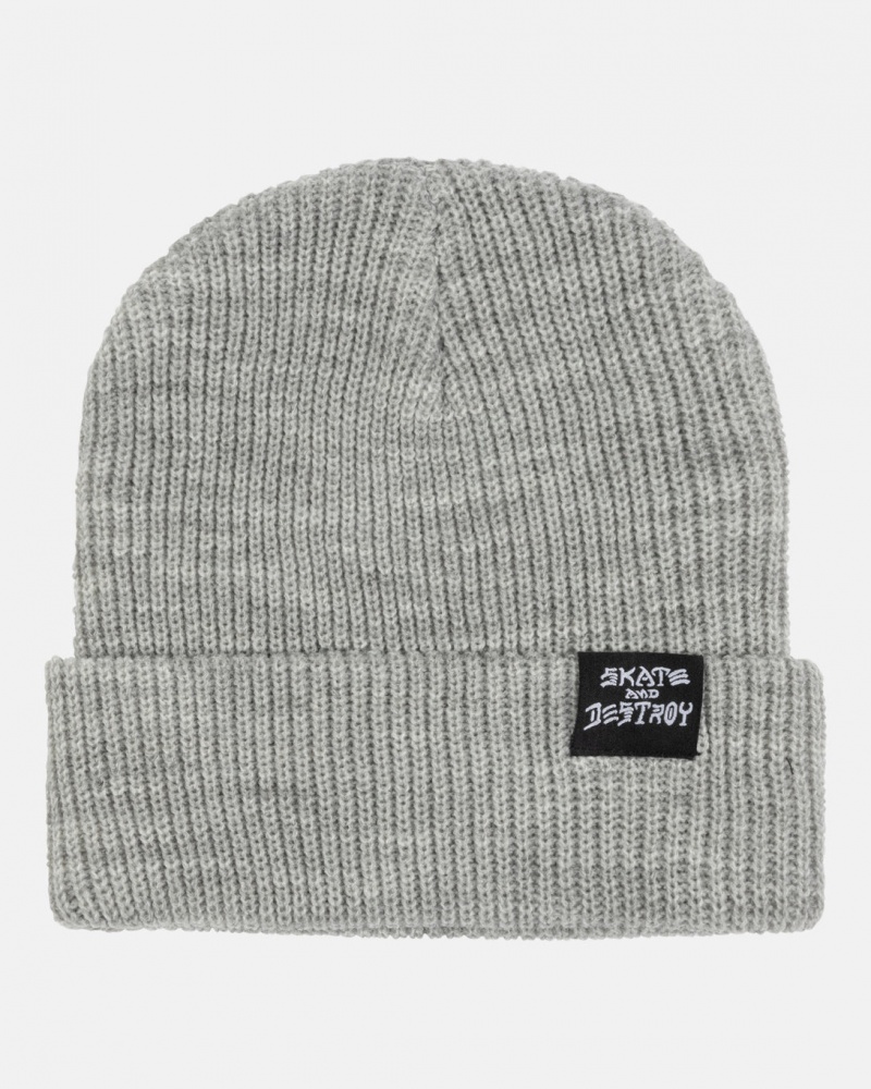 Sombreros Thrasher Magazine Skate and Destroy Beanie Grises | SQM-947568
