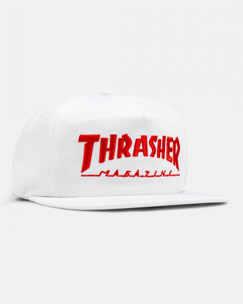 Sombreros Thrasher Magazine THRASHER MAG Snapback Blancos | AEK-428705