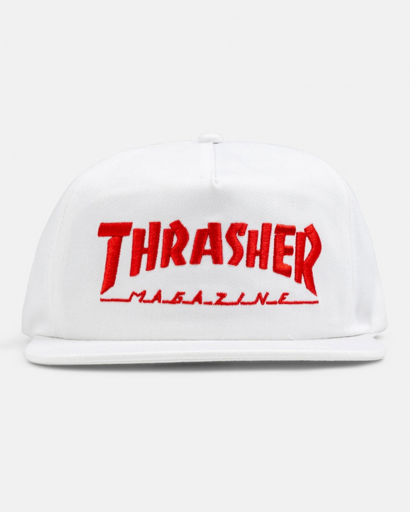 Sombreros Thrasher Magazine THRASHER MAG Snapback Blancos | AEK-428705