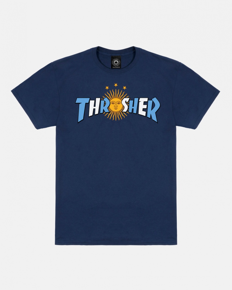 T-Shirts Thrasher Magazine Argentina Estrella T-Shirt Azul Marino | TWR-049862