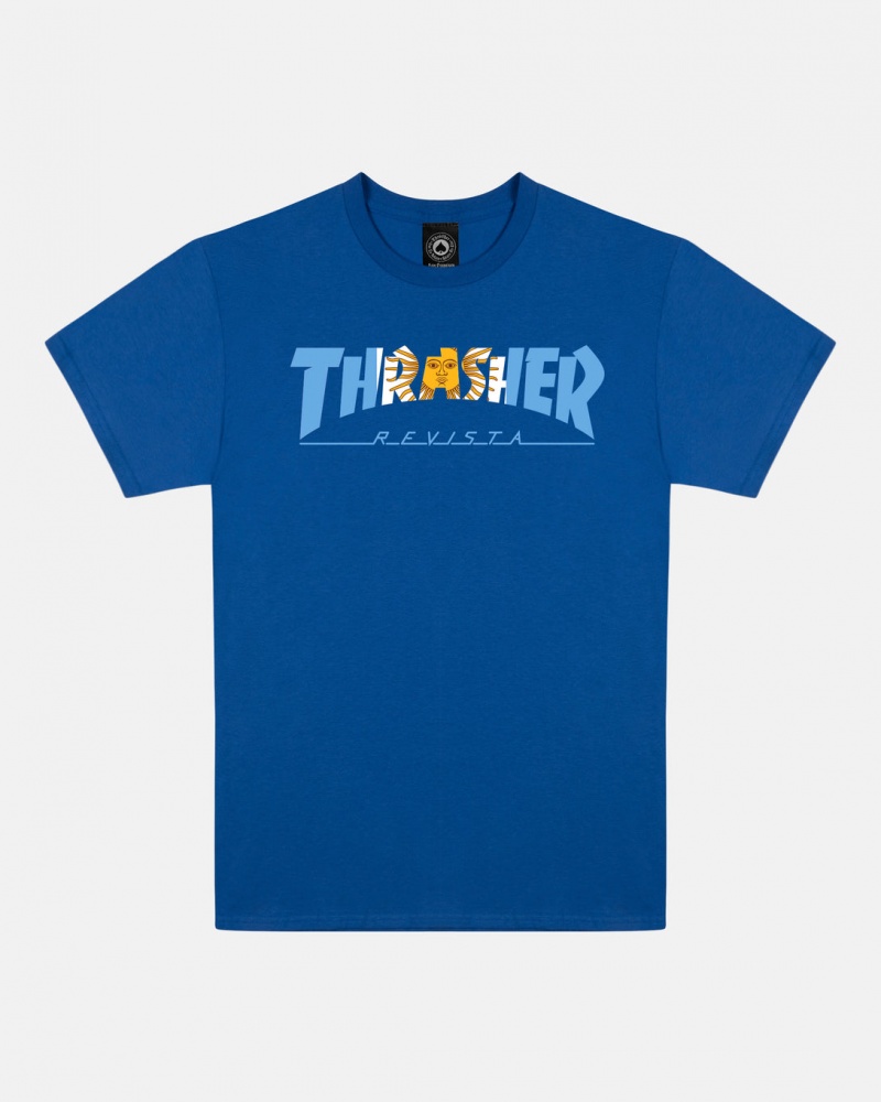 T-Shirts Thrasher Magazine Argentina Revista T-Shirt Azul Rey Azules | CKY-971408