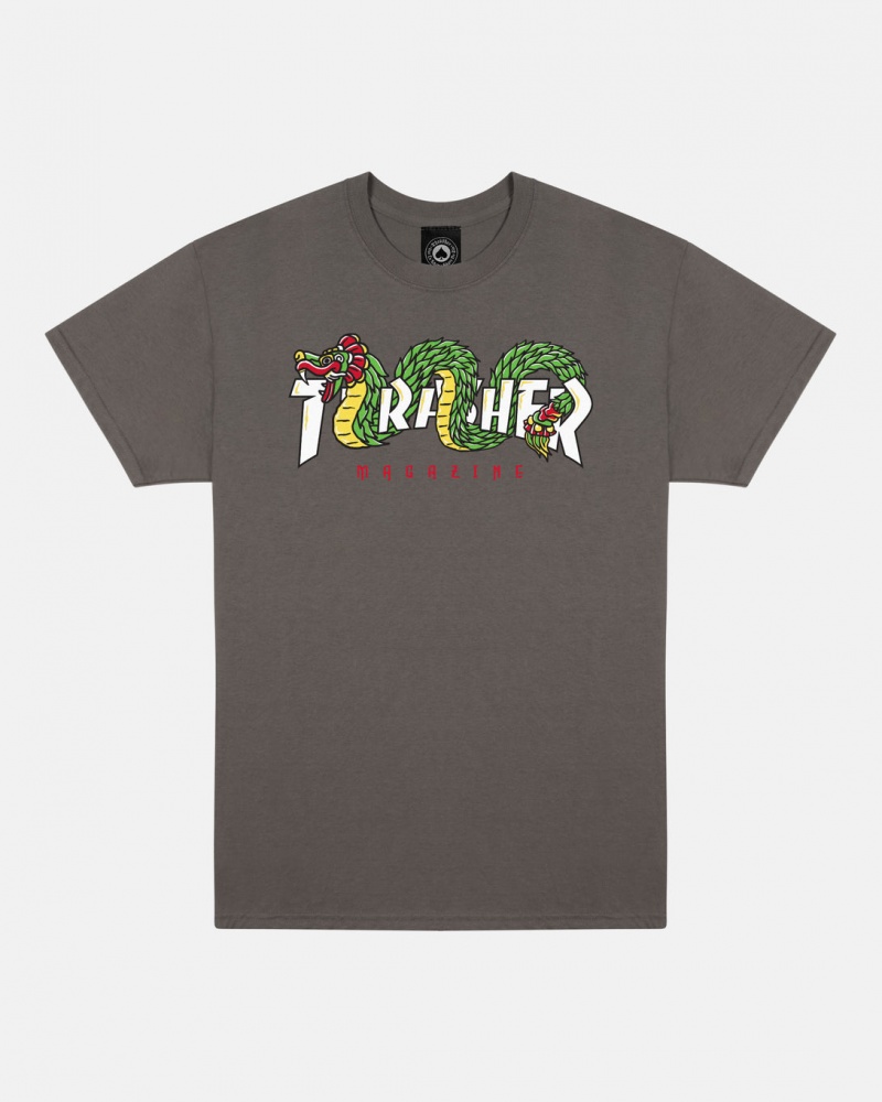 T-Shirts Thrasher Magazine Aztec T-Shirt Charcoal | EAF-604728