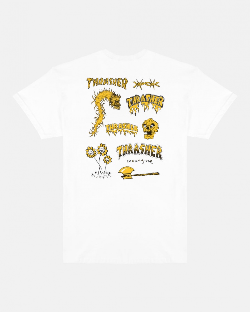 T-Shirts Thrasher Magazine Barbarian T-Shirt Blancos | XAG-691725