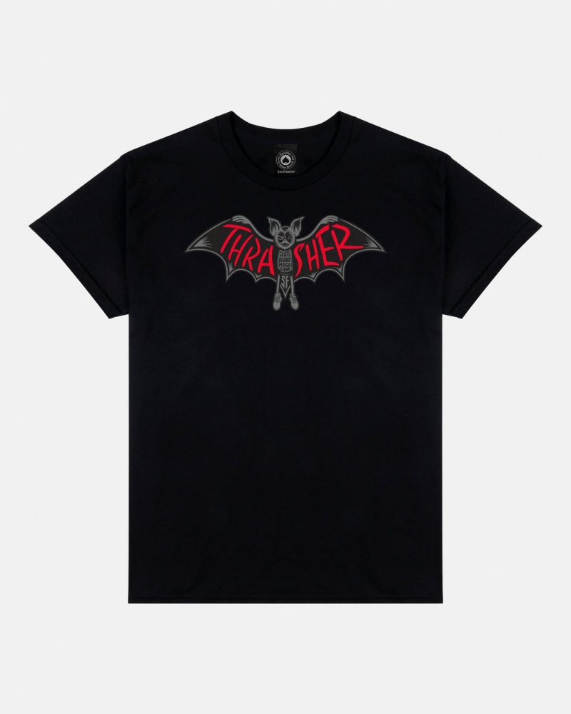 T-Shirts Thrasher Magazine Bat T-Shirt Negros | LPN-651273