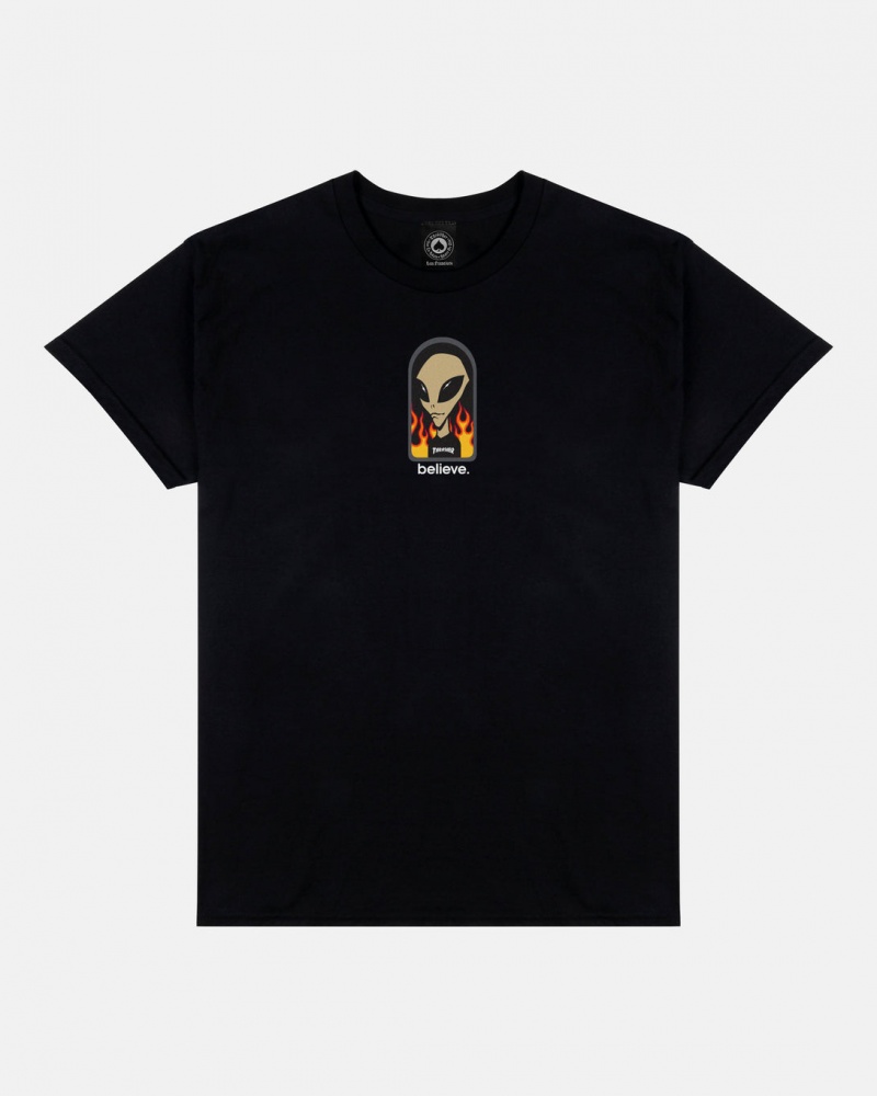 T-Shirts Thrasher Magazine Believe T-Shirt Negros | OPX-136792