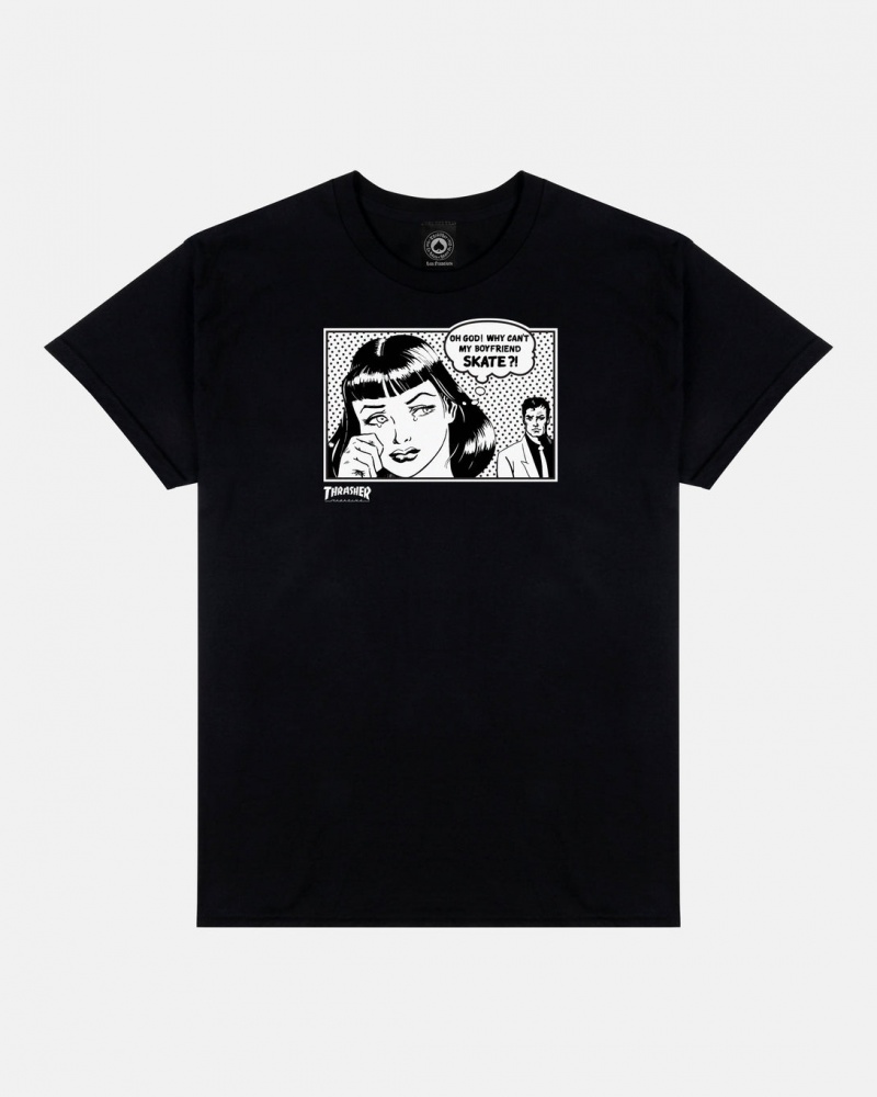T-Shirts Thrasher Magazine Boyfriend T-Shirt Negros | VDN-678513