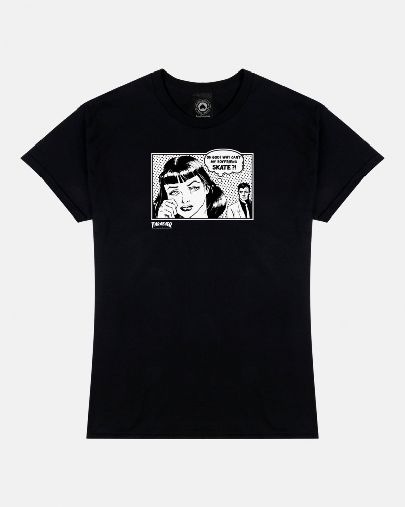 T-Shirts Thrasher Magazine Boyfriend T-Shirt Negros | CTY-501364
