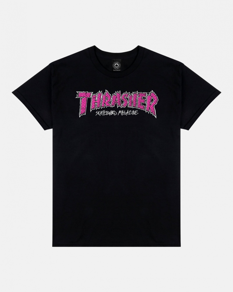 T-Shirts Thrasher Magazine Brick T-Shirt Negros | TUC-647031