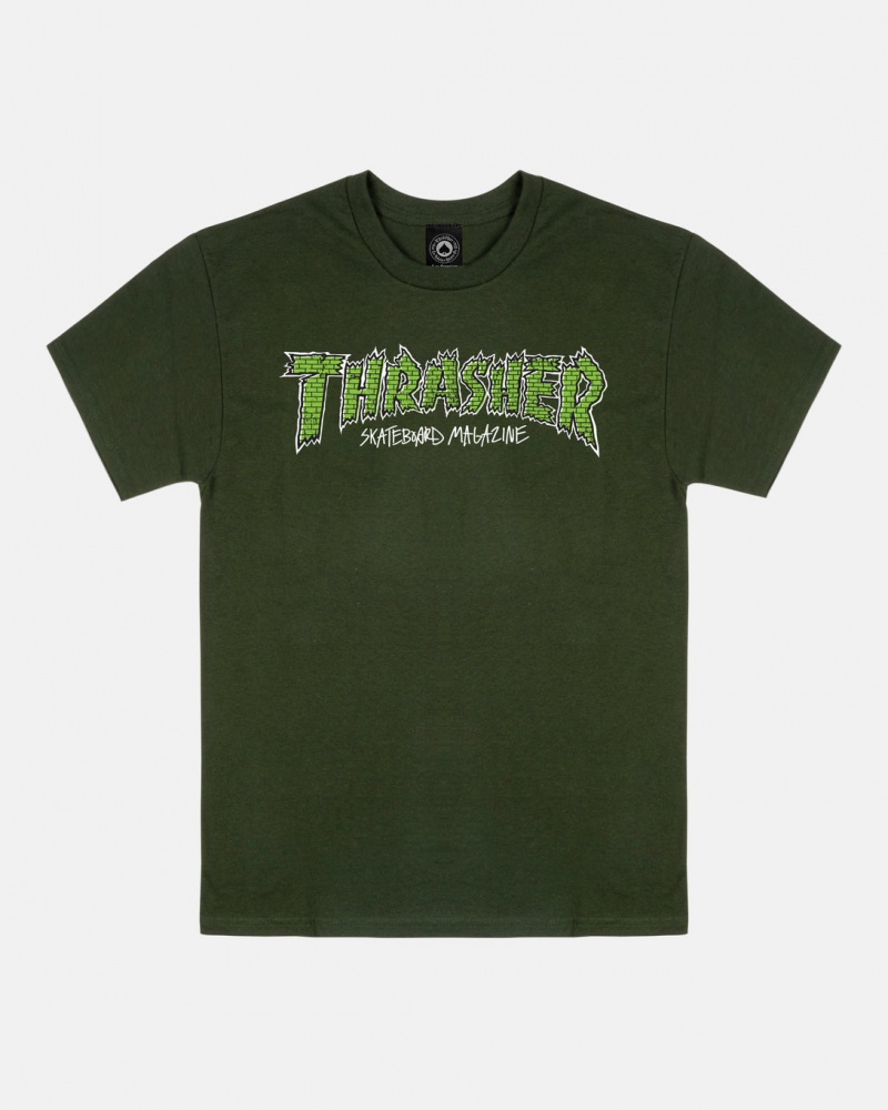 T-Shirts Thrasher Magazine Brick T-Shirt Verdes | CDW-469057