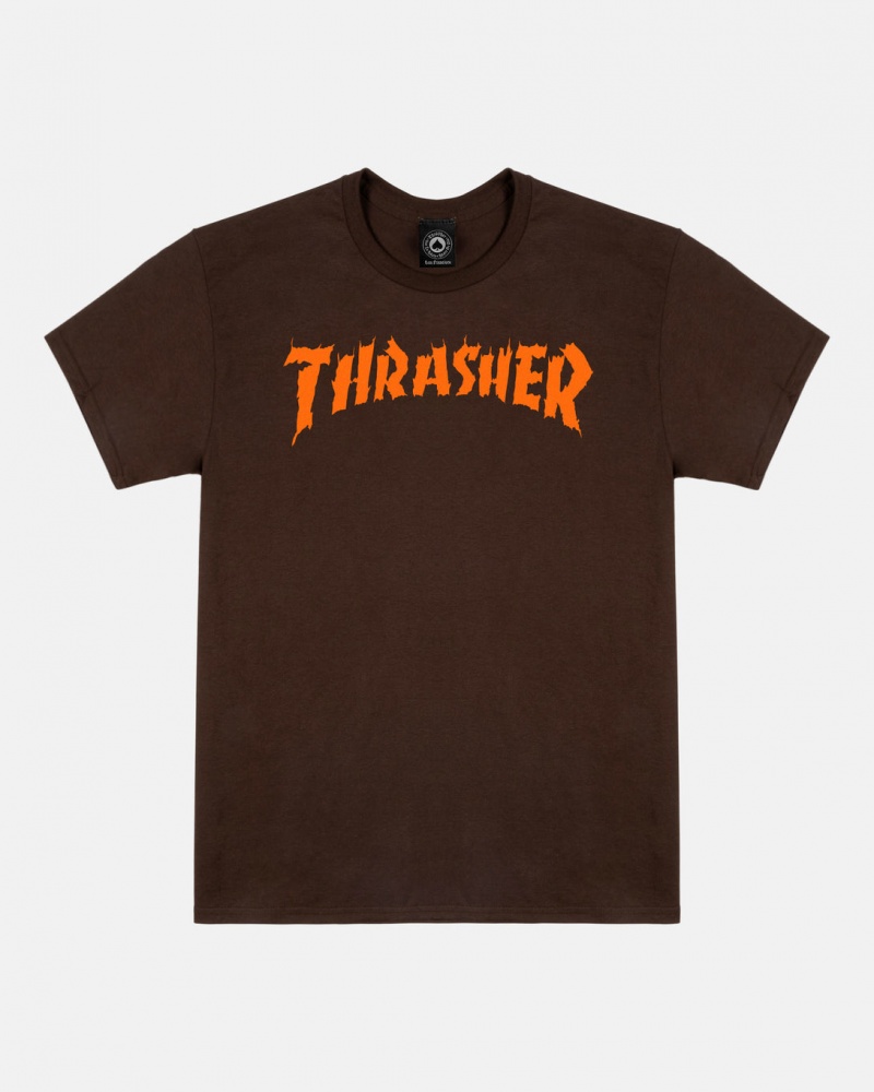 T-Shirts Thrasher Magazine Burn It Down T-Shirt Chocolate Oscuro | UIV-460398
