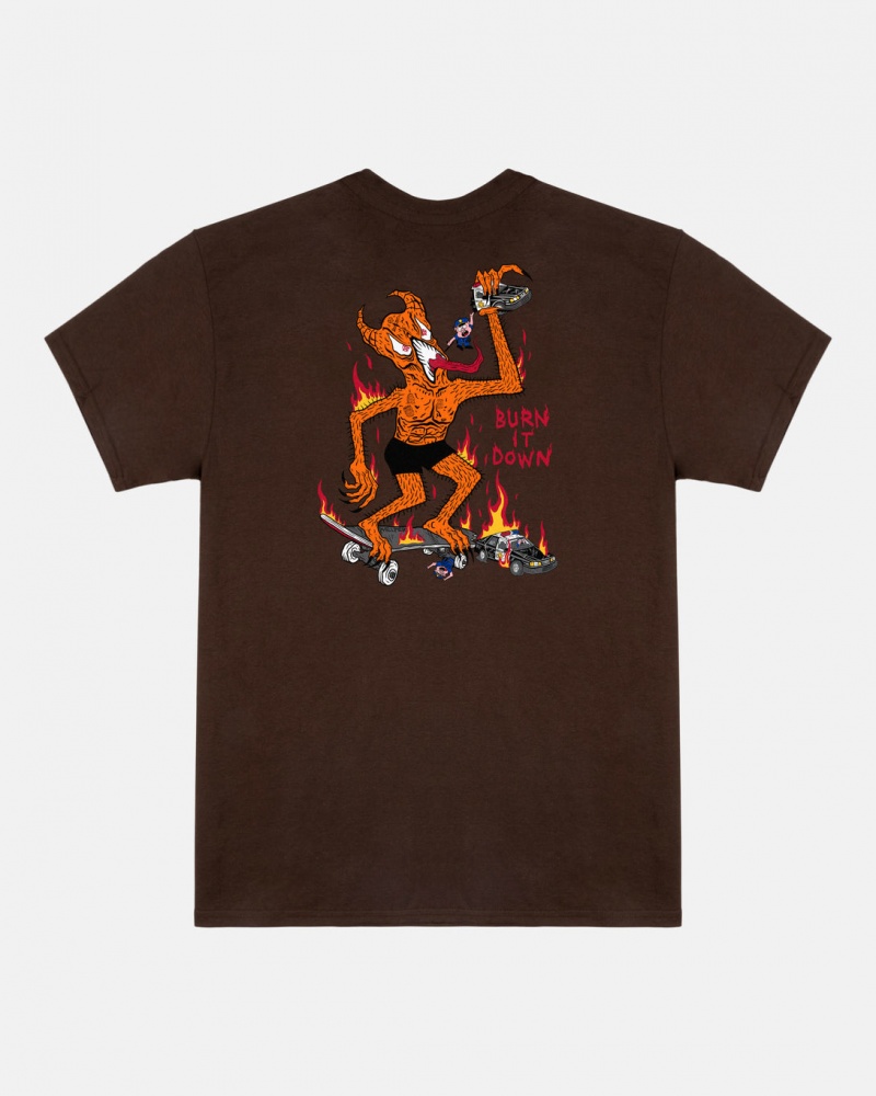 T-Shirts Thrasher Magazine Burn It Down T-Shirt Chocolate Oscuro | UIV-460398