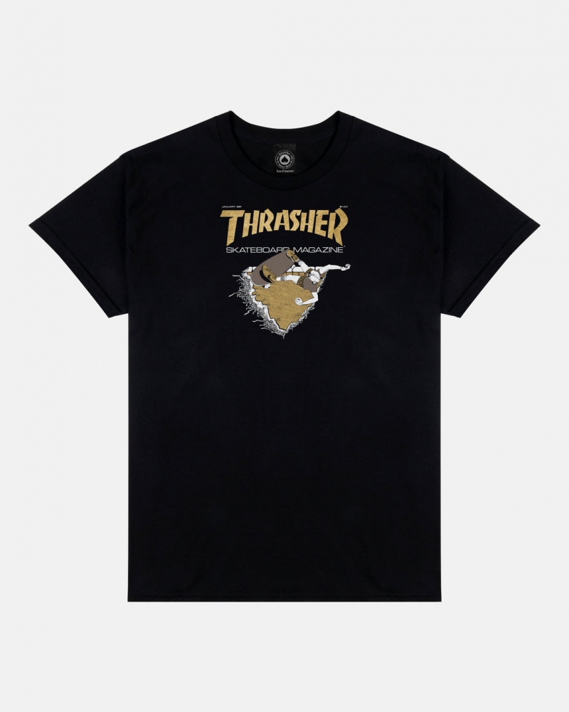 T-Shirts Thrasher Magazine First Cover T-Shirt Negros Dorados | HMO-570316