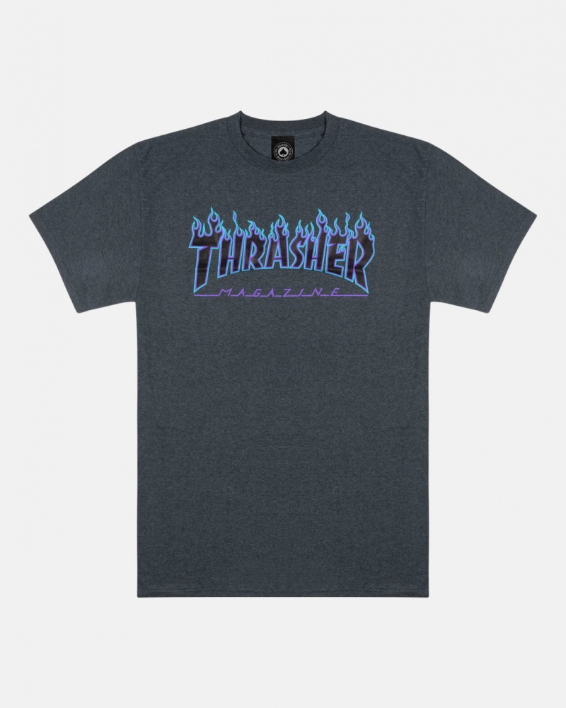 T-Shirts Thrasher Magazine Flame T-Shirt Azules | YFW-905317