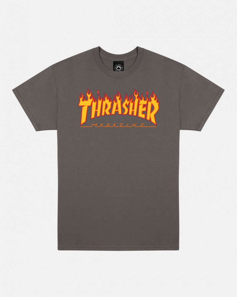 T-Shirts Thrasher Magazine Flame T-Shirt Charcoal | HDW-980417